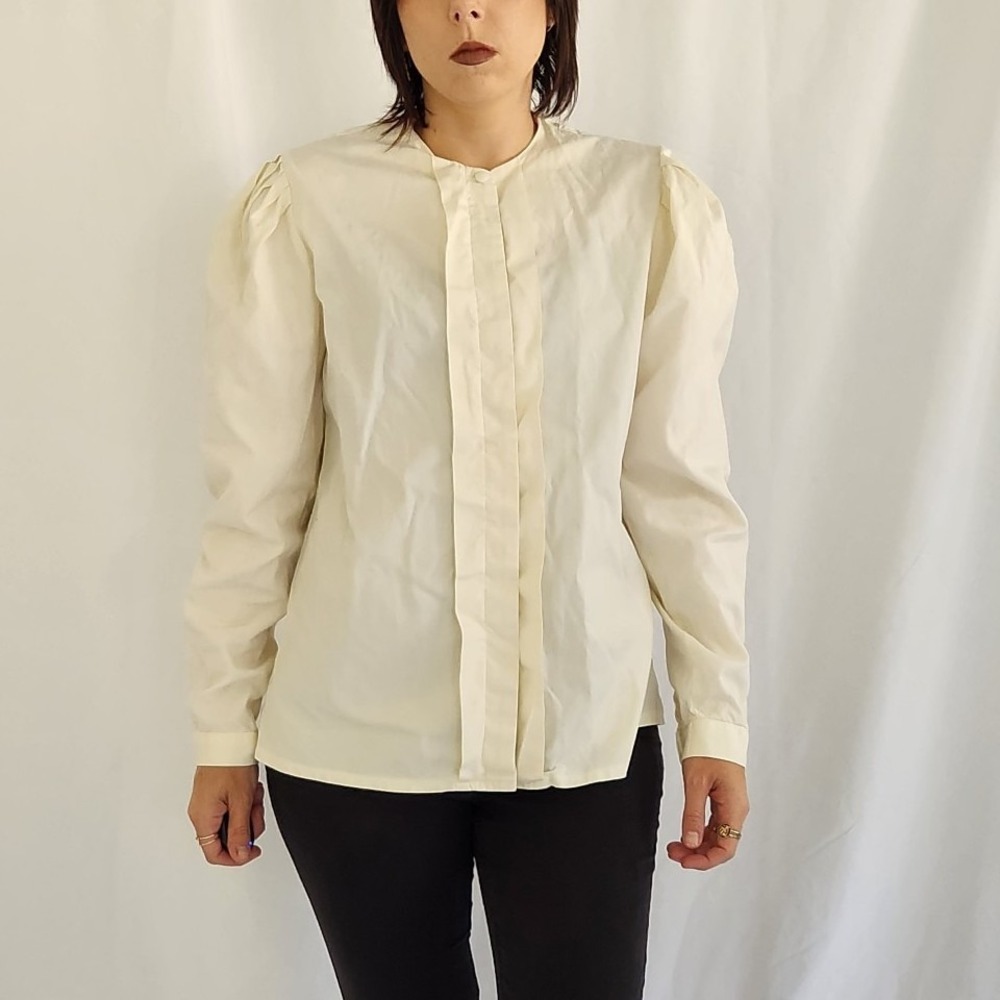 90s Laura‎ Ashley Cream Cotton Long Sleeve Blouse